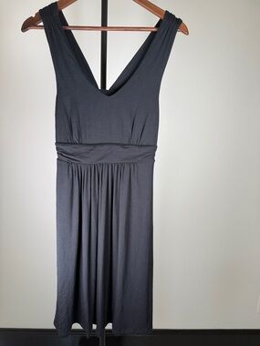 Soma Black V-Neck Ruched Waist Jersey Midi Dress | Size M